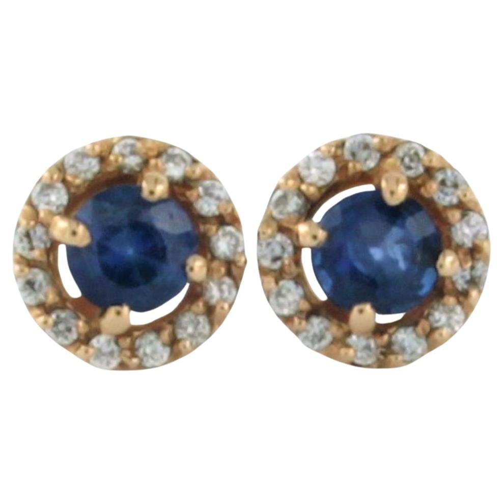 Earrings set with Sapphire and diamonds 14k pink gold