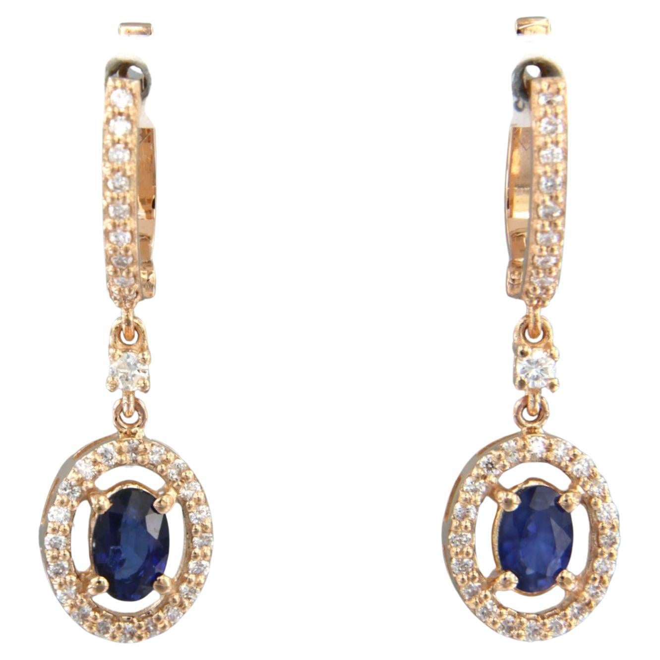 Earrings set with sapphire and diamonds 14k pink gold For Sale