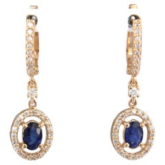 Earrings set with sapphire and diamonds 14k pink gold
