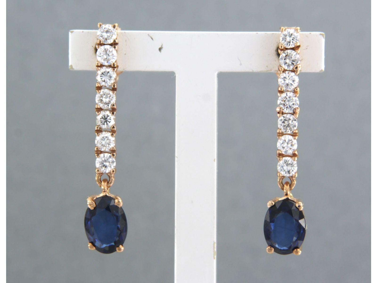 Modern Earrings set with sapphire and diamonds 18k pink gold For Sale