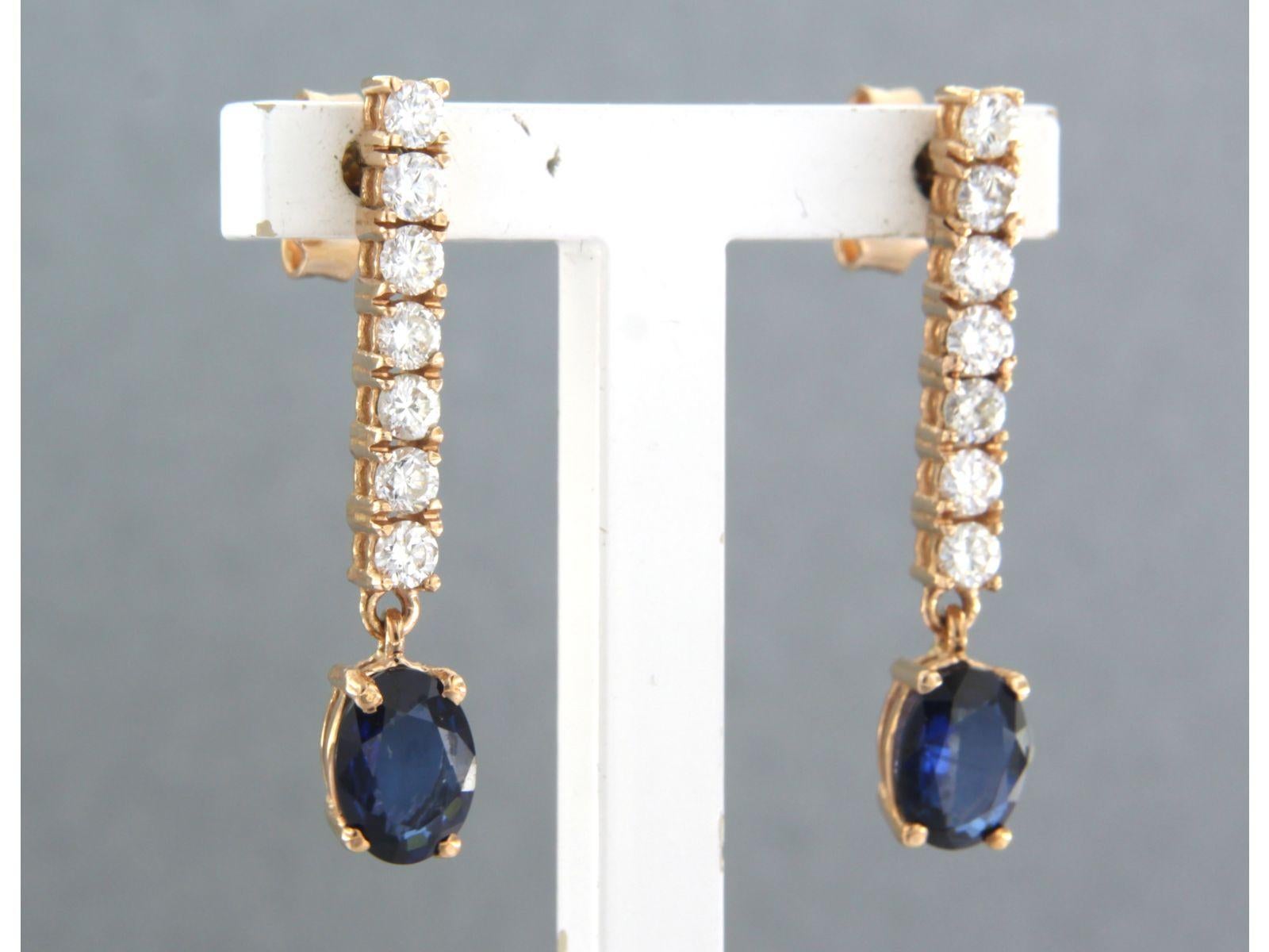 Brilliant Cut Earrings set with sapphire and diamonds 18k pink gold For Sale