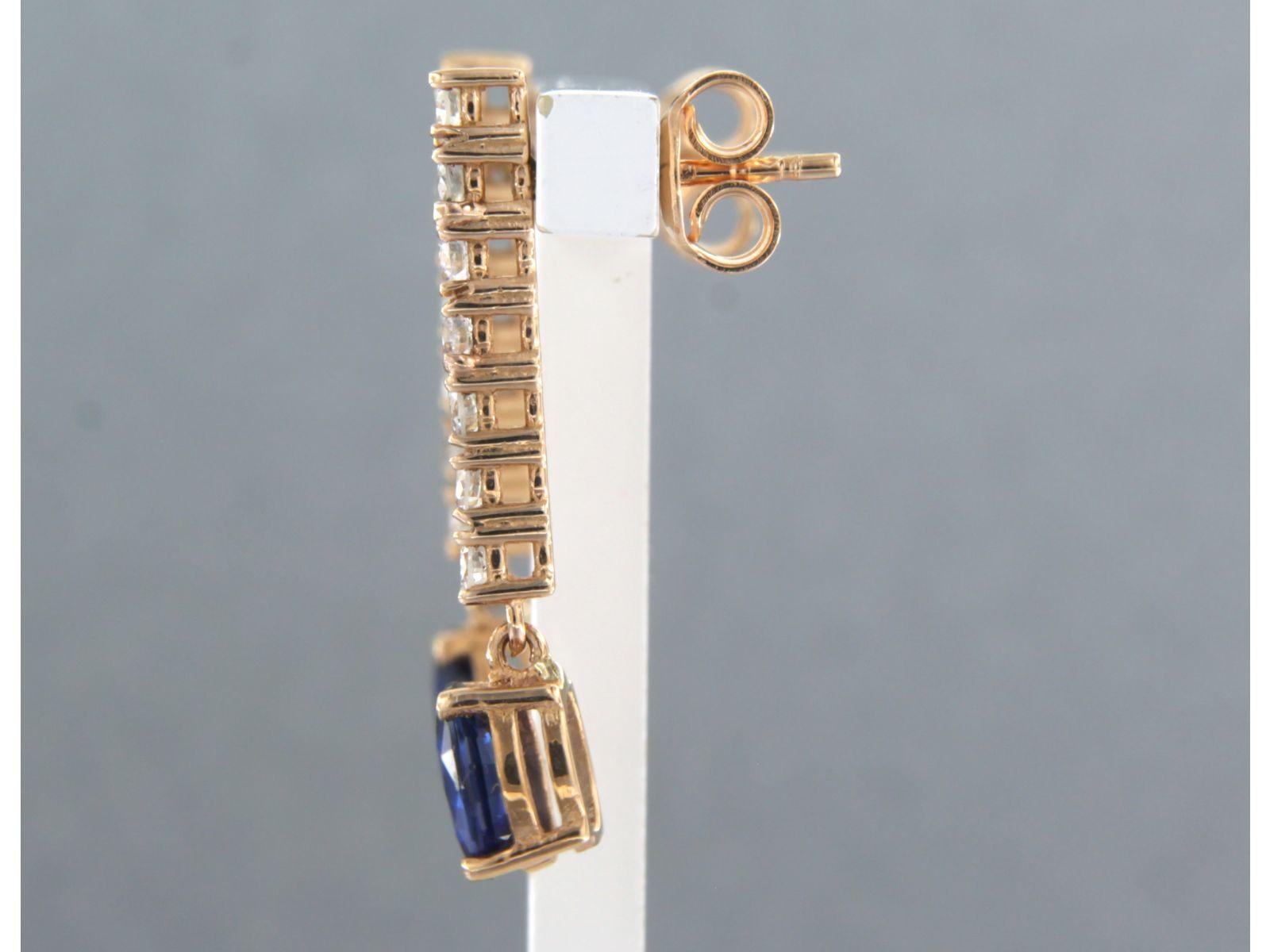 Earrings set with sapphire and diamonds 18k pink gold In New Condition For Sale In The Hague, ZH