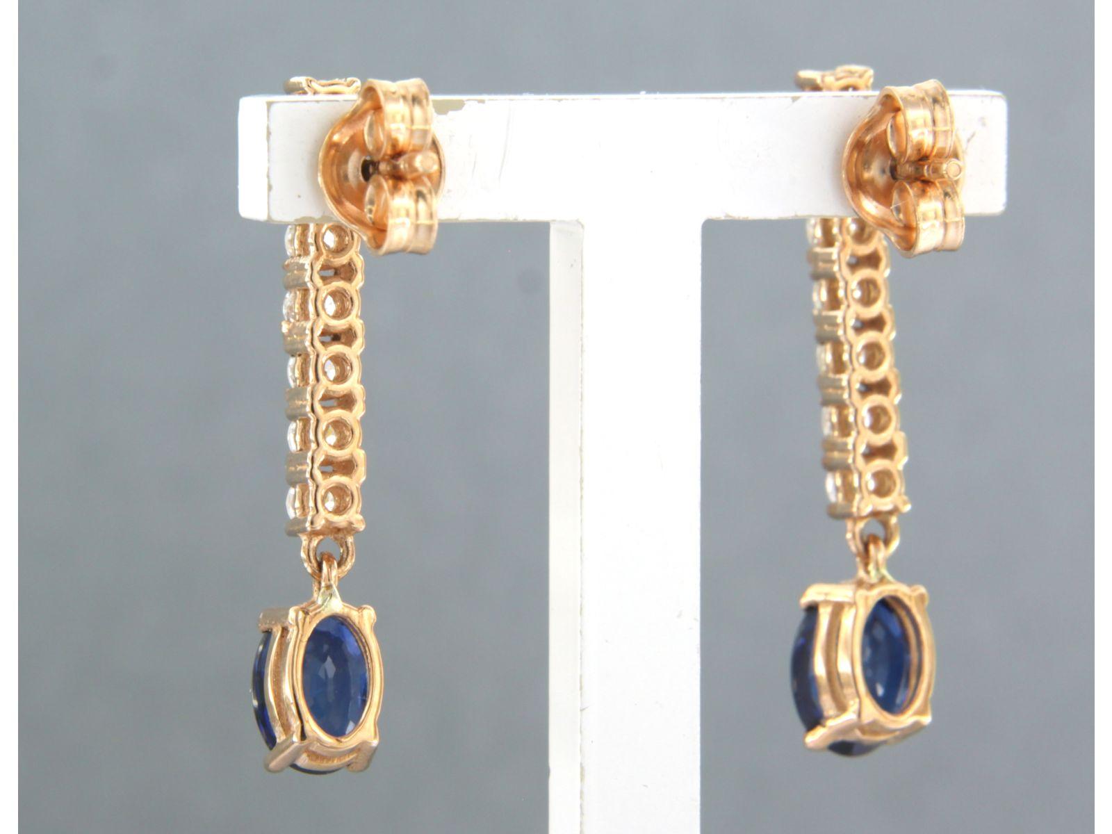 Women's Earrings set with sapphire and diamonds 18k pink gold For Sale