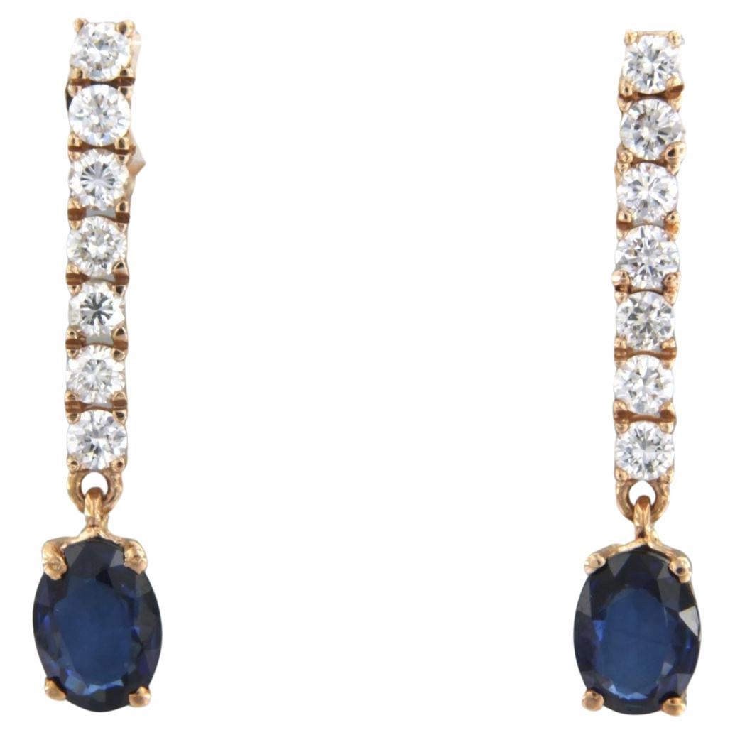 Earrings set with sapphire and diamonds 18k pink gold For Sale