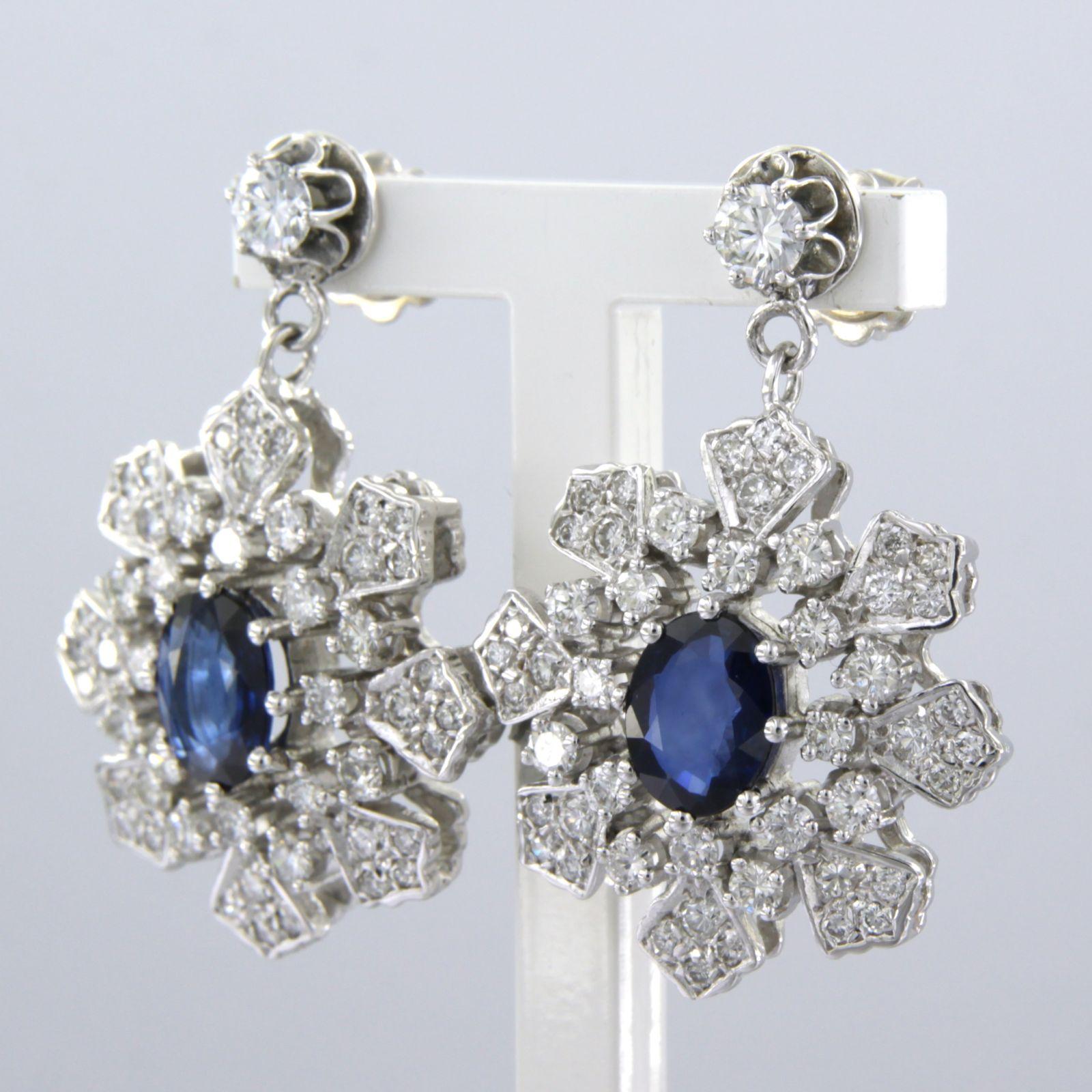 Modern Earrings set with sapphire and diamonds 18k white gold