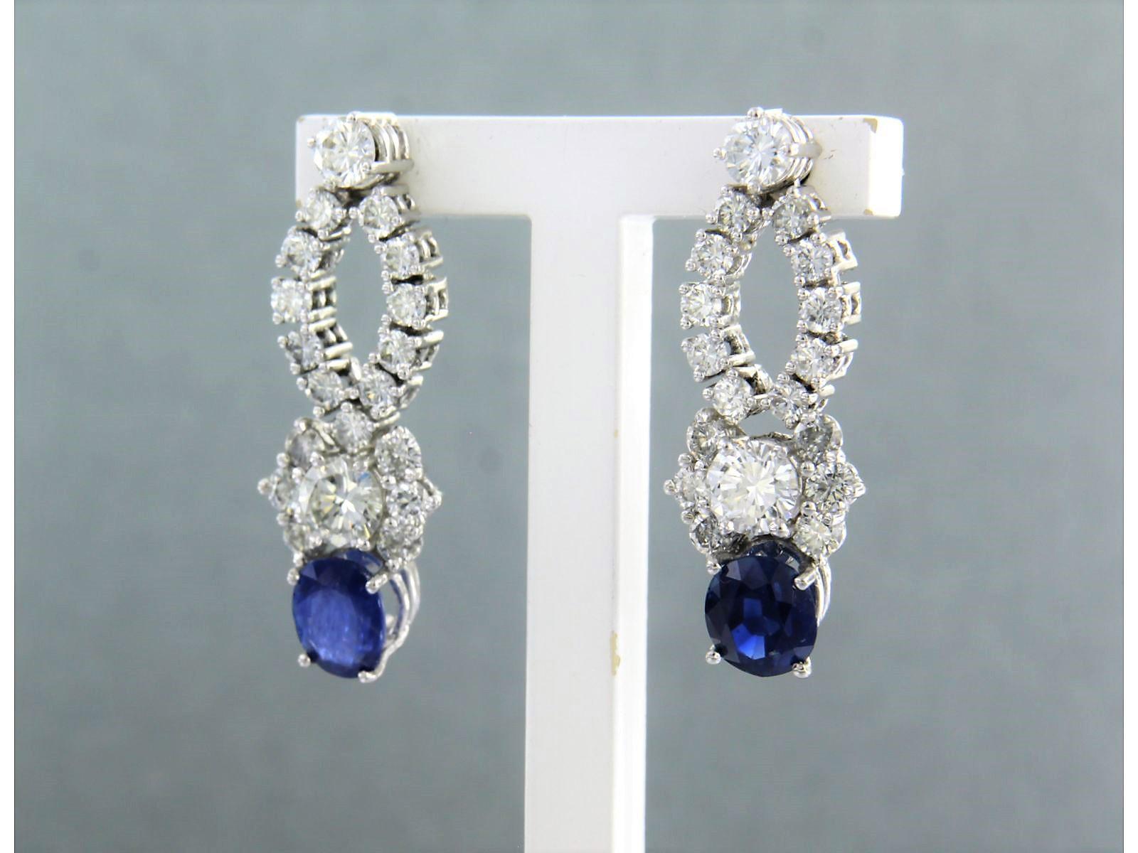 Brilliant Cut Earrings set with Sapphire and diamonds 18k white gold For Sale