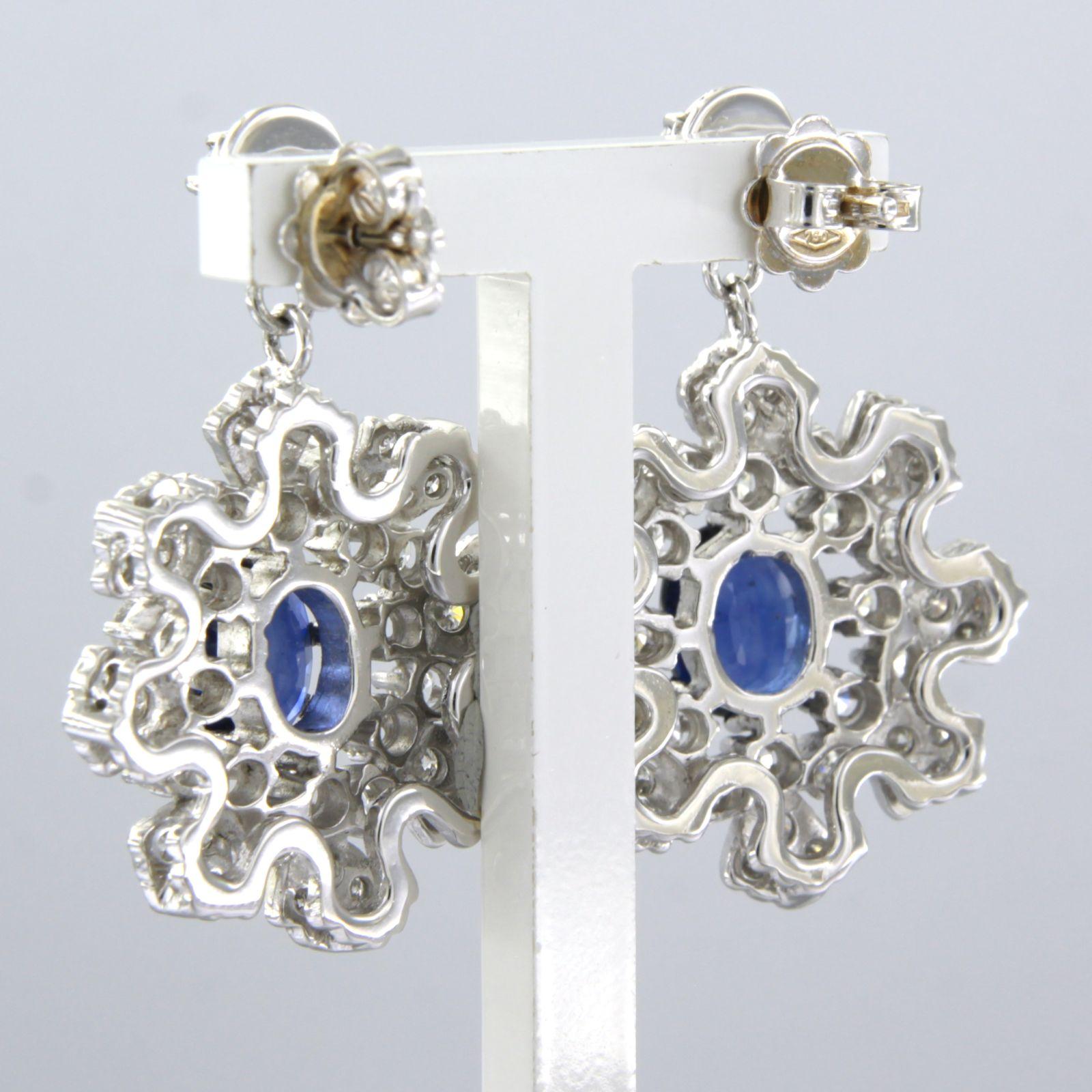 Women's Earrings set with sapphire and diamonds 18k white gold
