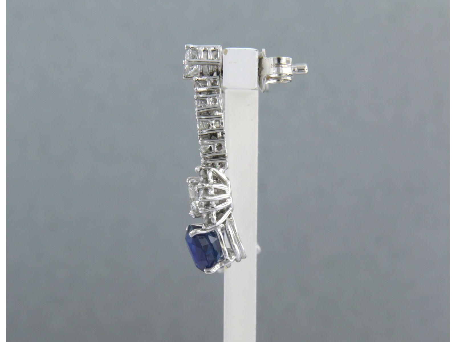 Women's Earrings set with Sapphire and diamonds 18k white gold For Sale