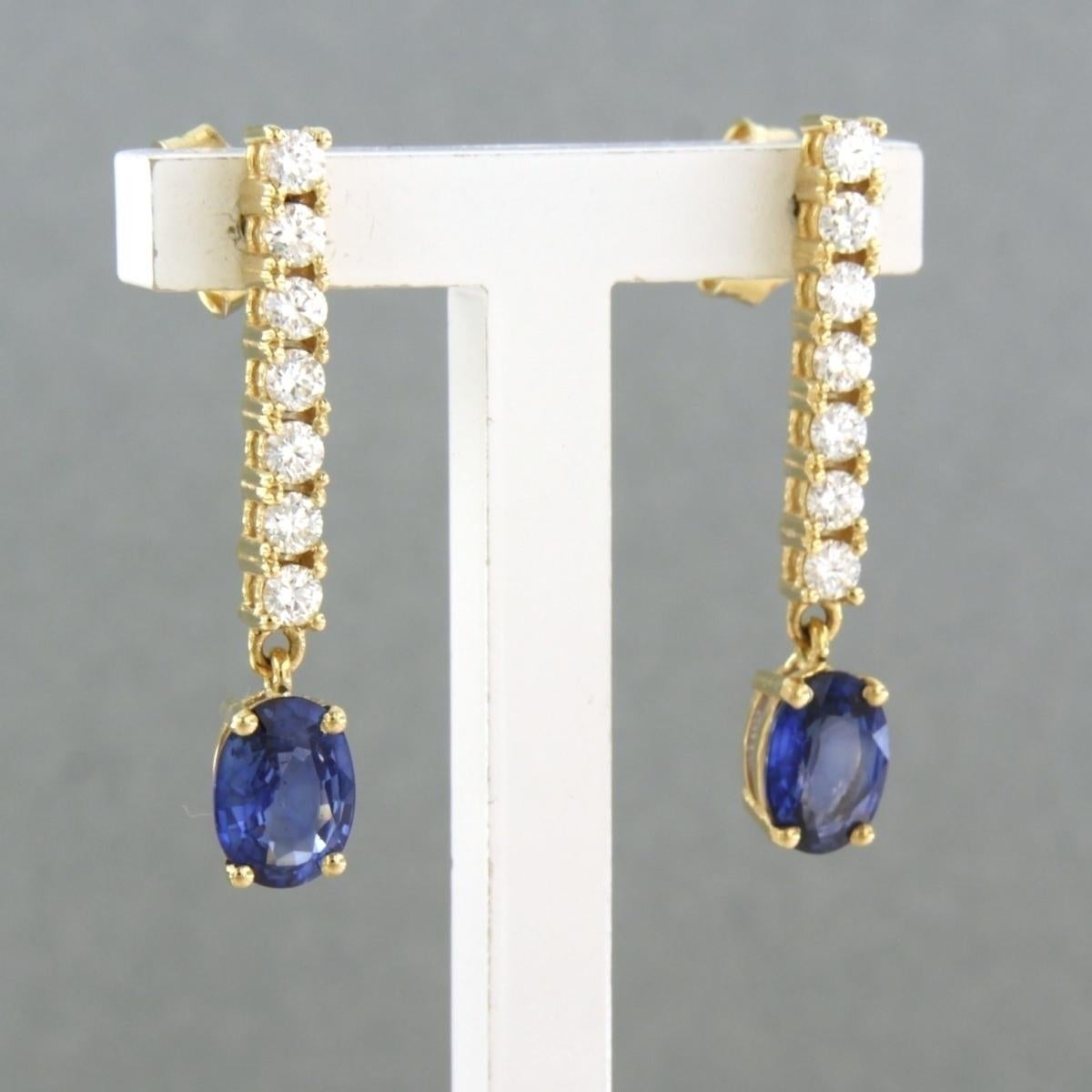 Modern Earrings set with sapphire and diamonds 18k yellow gold