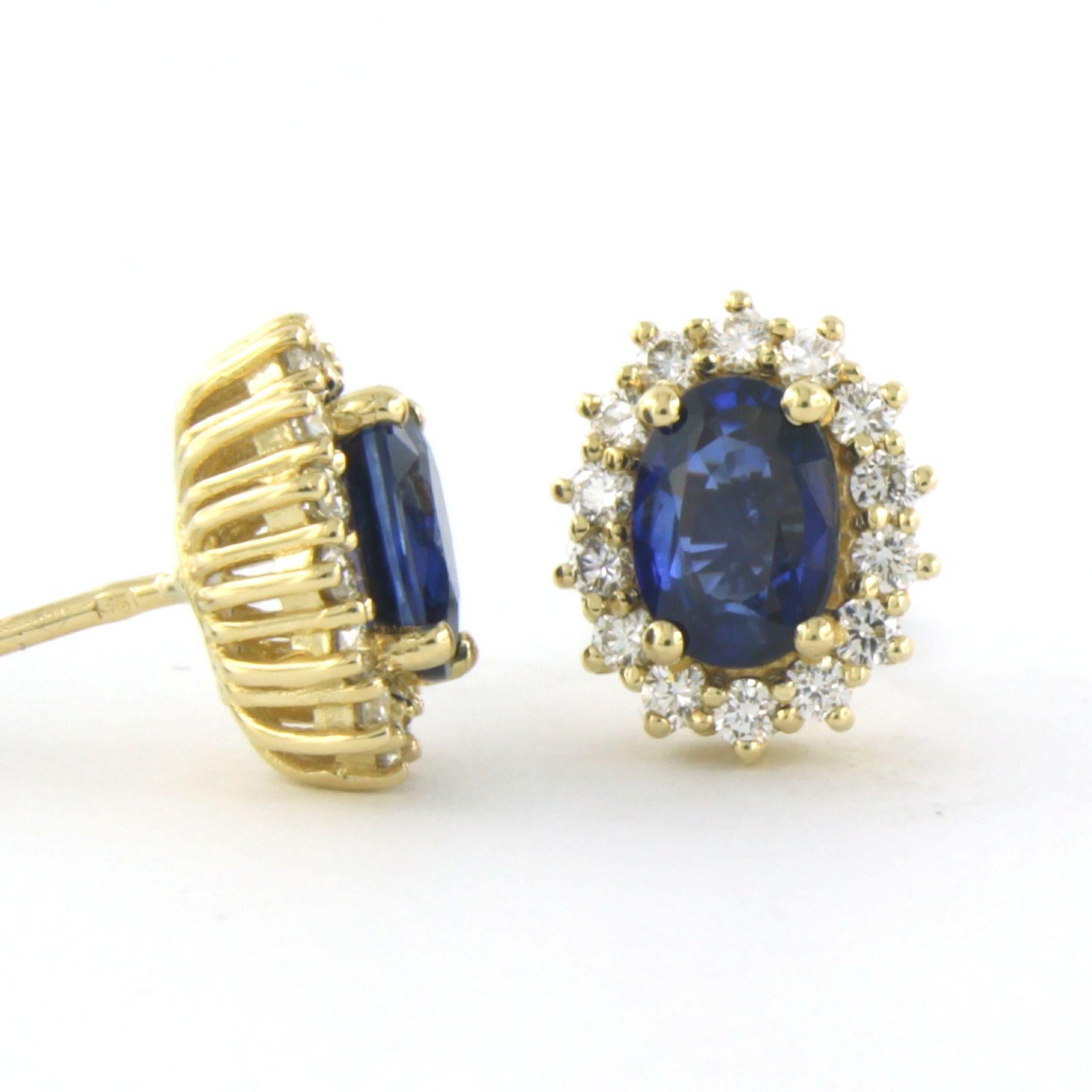 Brilliant Cut Earrings set with sapphire and diamonds 18k yellow gold For Sale