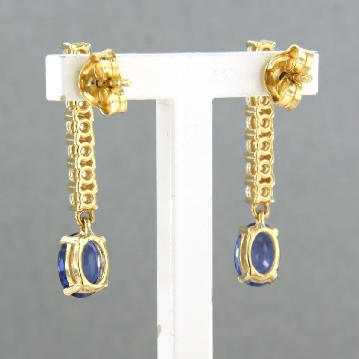 Brilliant Cut Earrings set with sapphire and diamonds 18k yellow gold
