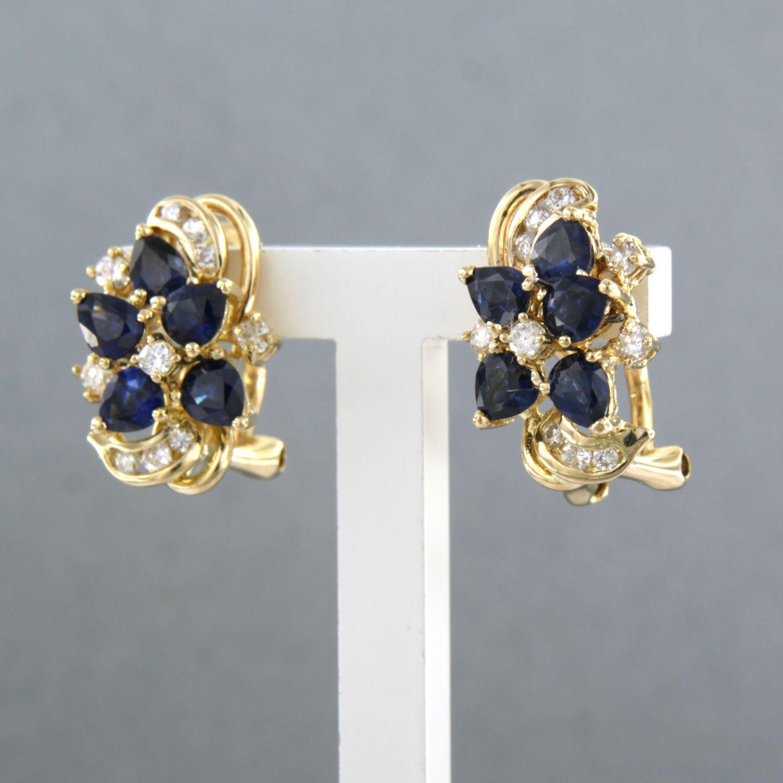 Brilliant Cut Earrings set with sapphire and diamonds 18k yellow gold For Sale