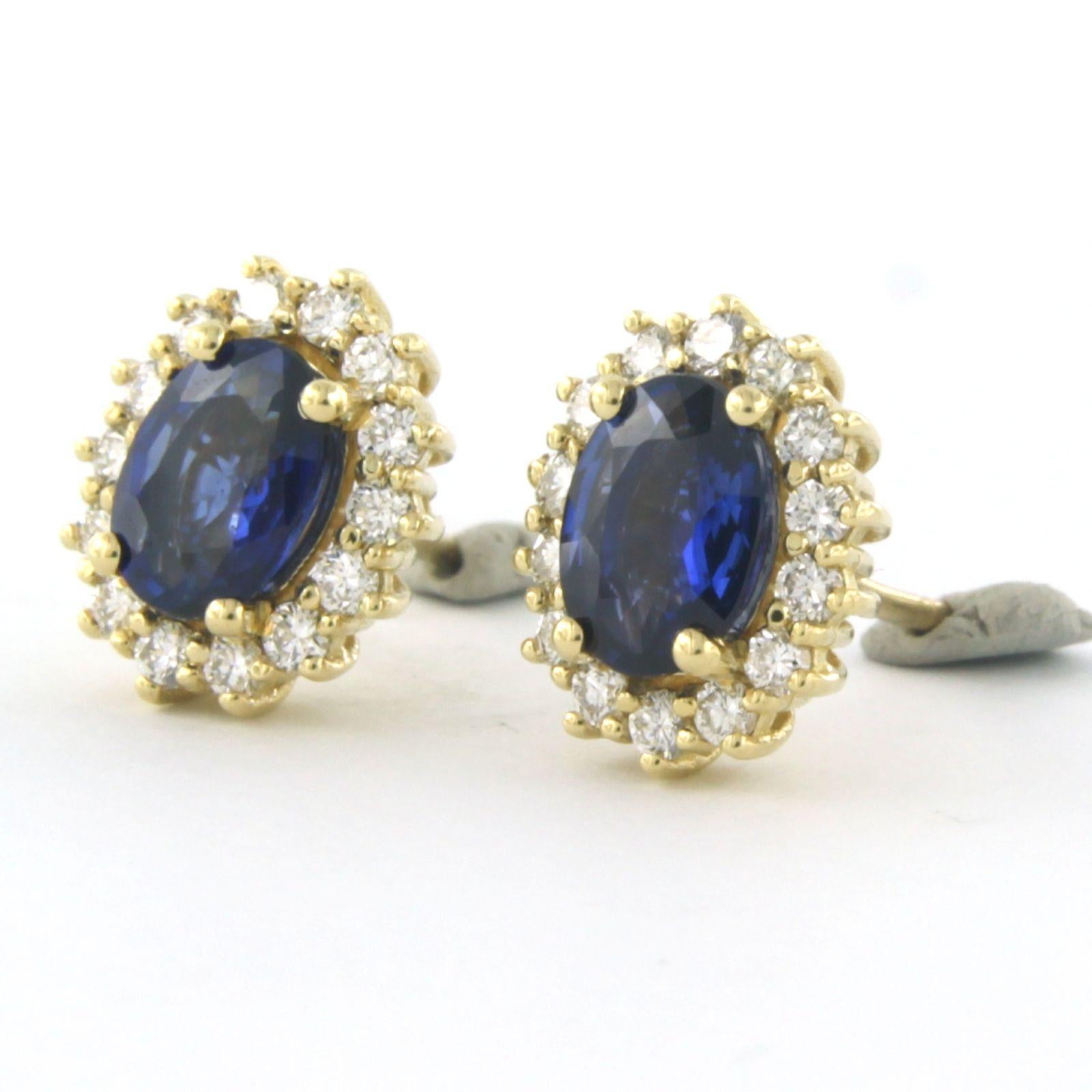 Women's Earrings set with sapphire and diamonds 18k yellow gold For Sale