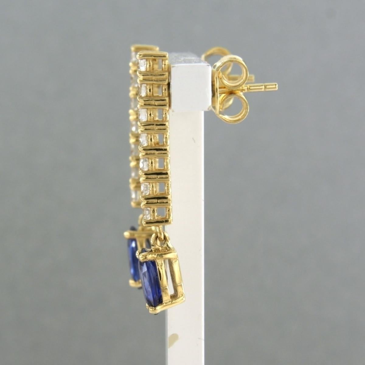 Women's or Men's Earrings set with sapphire and diamonds 18k yellow gold