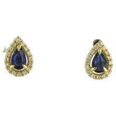 Earrings set with sapphire and diamonds 18k yellow gold