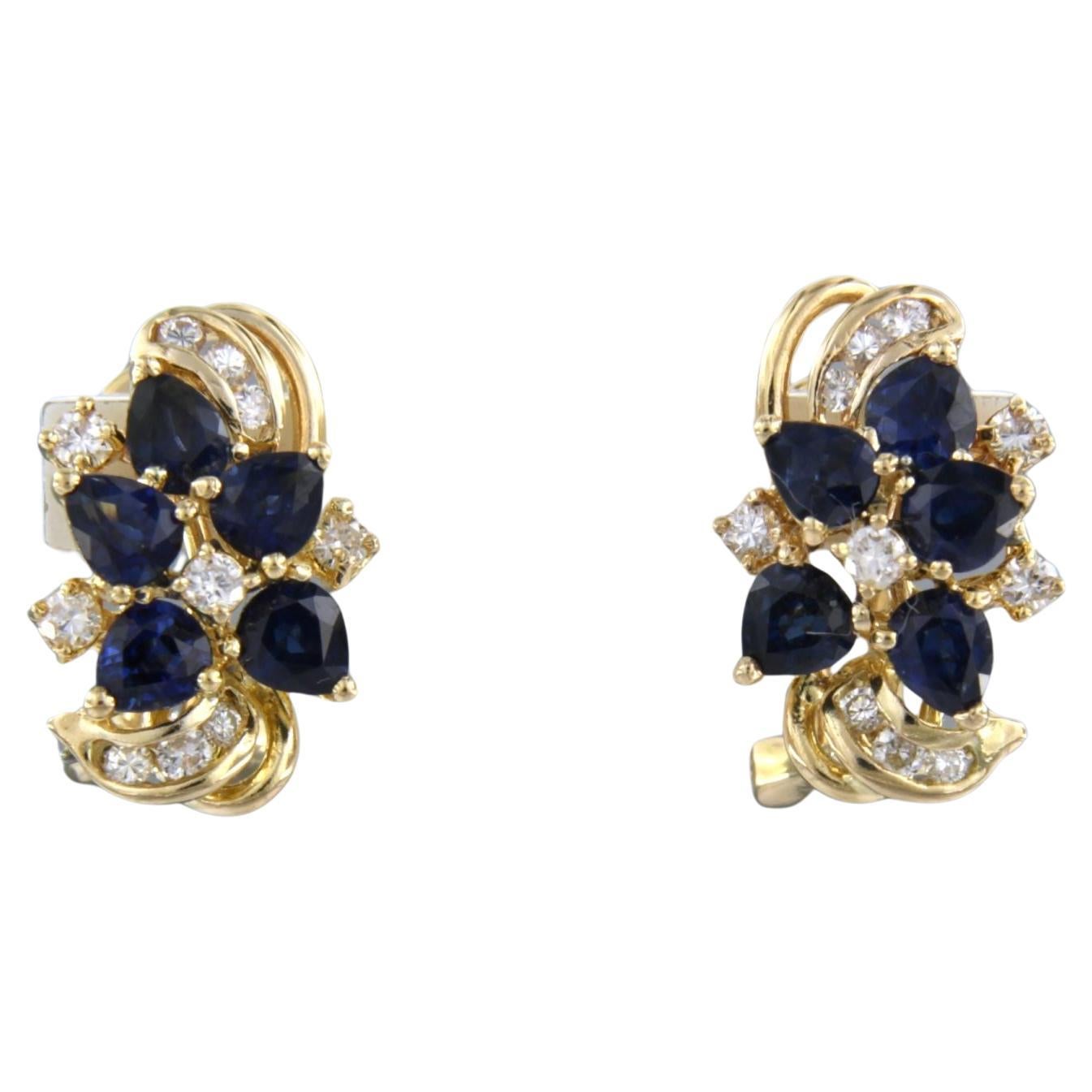 Earrings set with sapphire and diamonds 18k yellow gold