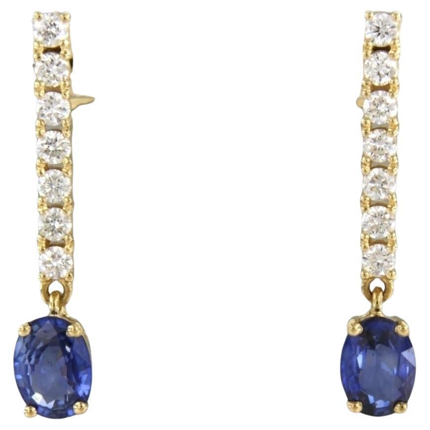 Earrings set with sapphire and diamonds 18k yellow gold For Sale