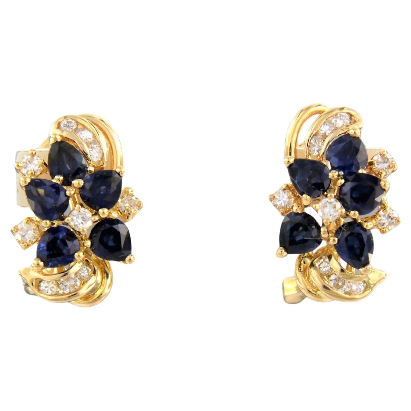 Boucles d'oreilles en or jaune 18k serties de saphirs et de diamants