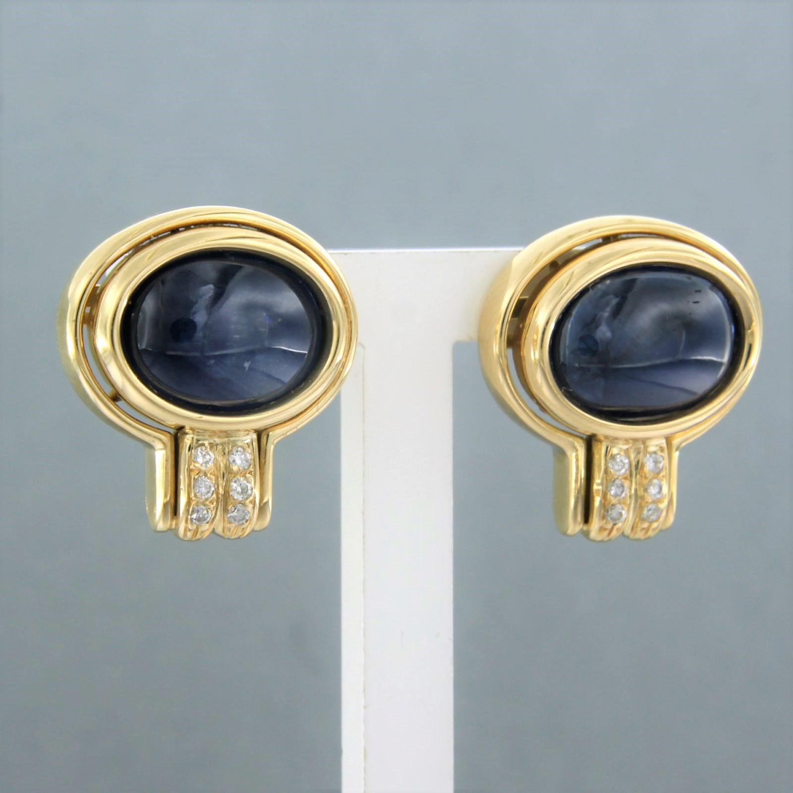 Modern Earrings set with sapphire in total 3.00ct and diamonds 18k yellow gold For Sale