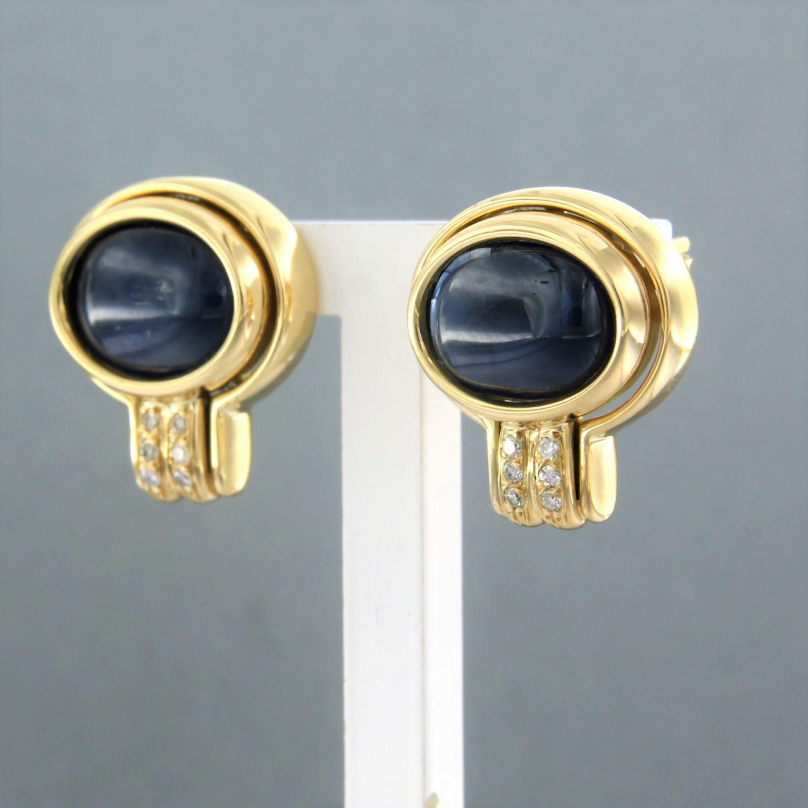 Brilliant Cut Earrings set with sapphire in total 3.00ct and diamonds 18k yellow gold For Sale