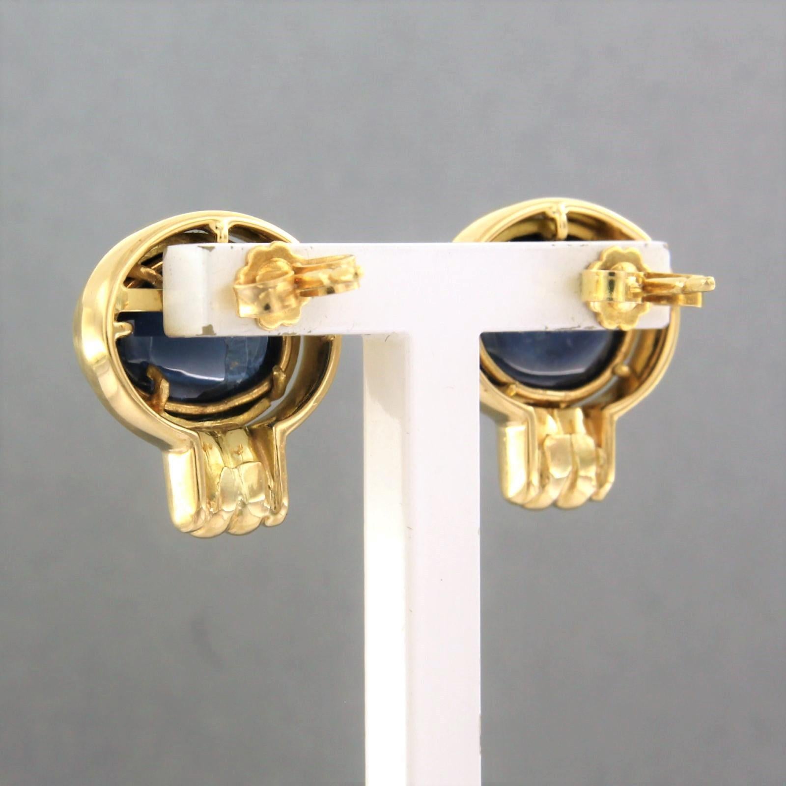 Women's Earrings set with sapphire in total 3.00ct and diamonds 18k yellow gold For Sale
