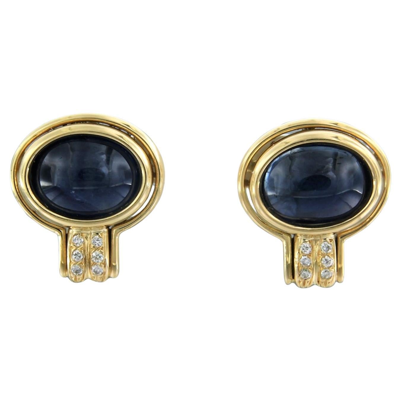 Earrings set with sapphire in total 3.00ct and diamonds 18k yellow gold
