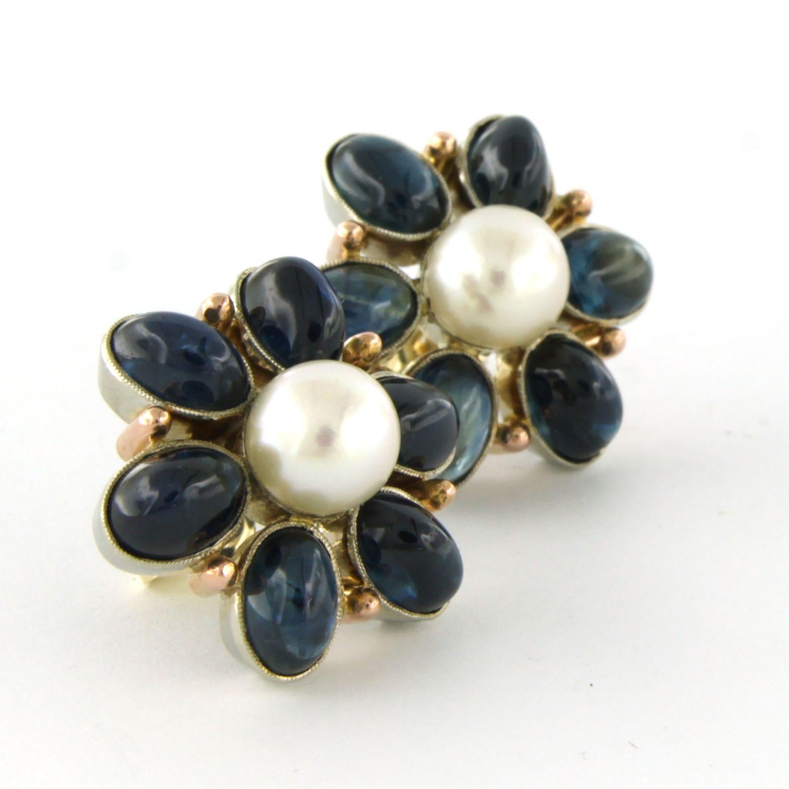 Earrings set with sapphire up to 12.00ct and pearl 14k bicolour gold For Sale 5