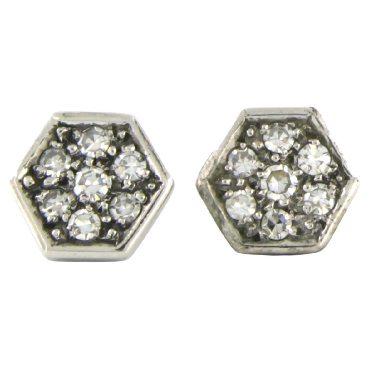Earrings set with single cut diamonds up to 0.44ct 18k white gold For Sale