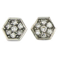 Boucles d'oreilles en or blanc 18 carats serties de diamants taille unique jusqu'à 0,44 carat