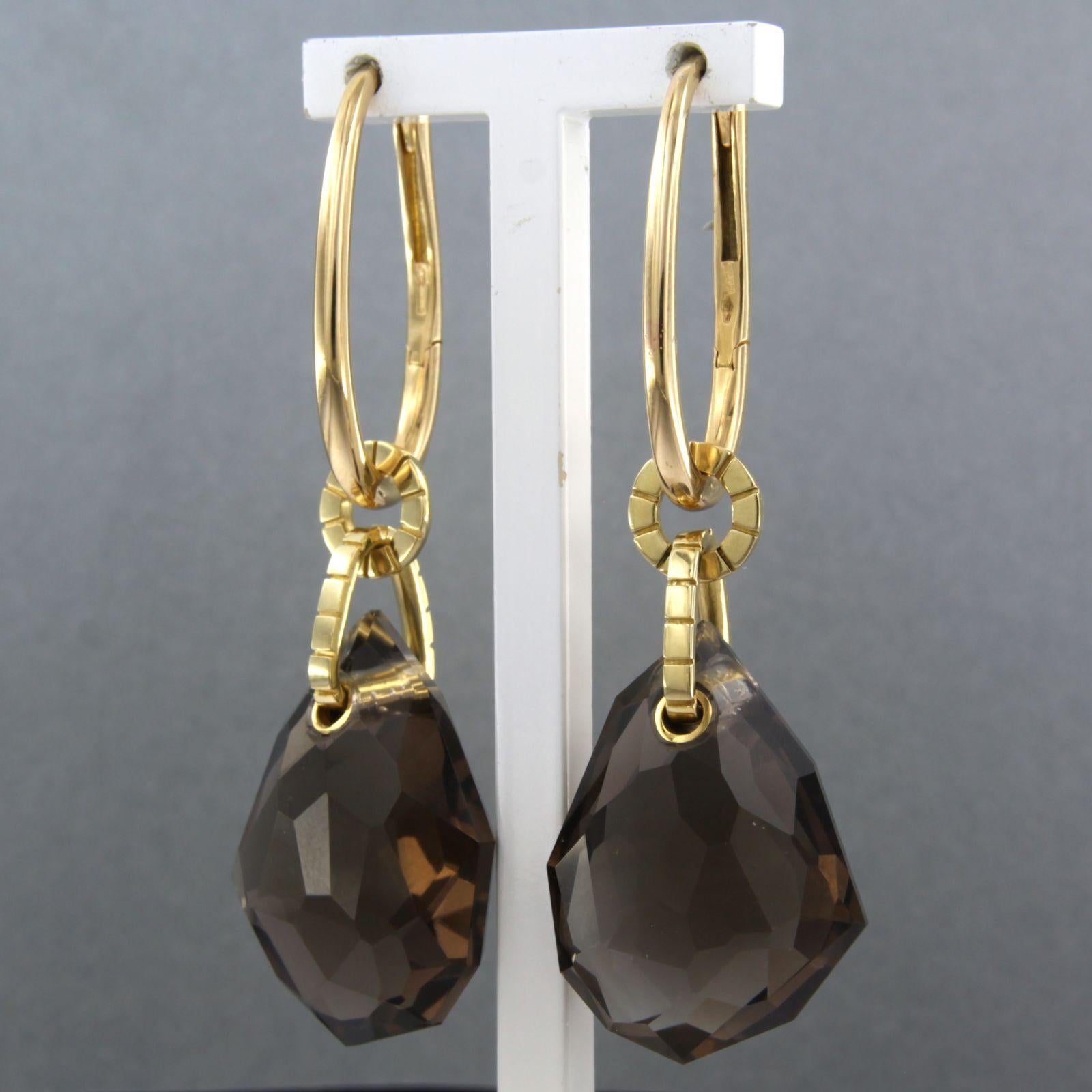 Mixed Cut Earrings set with smoky quartz 18k yellow gold For Sale
