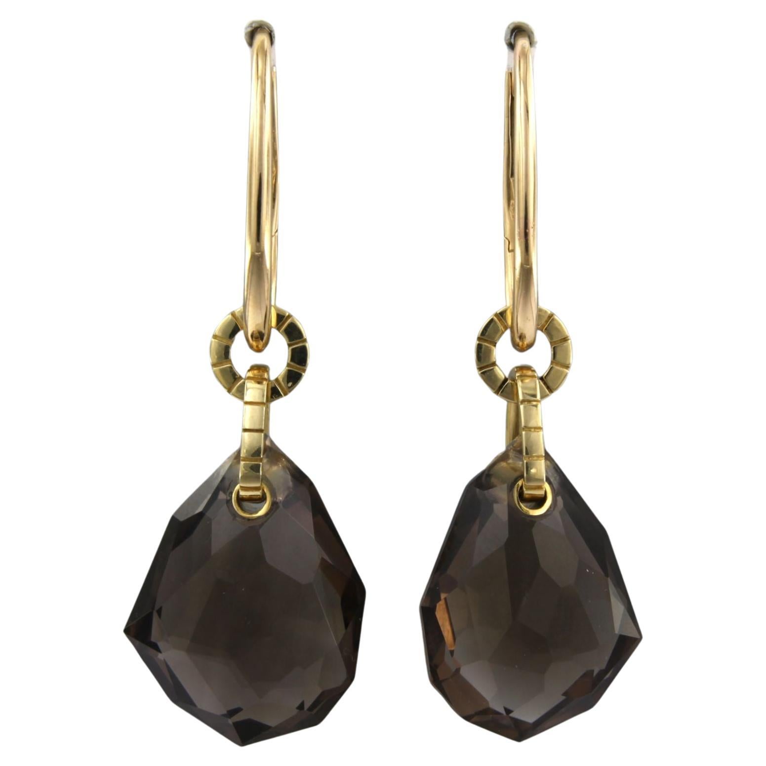 Earrings set with smoky quartz 18k yellow gold For Sale