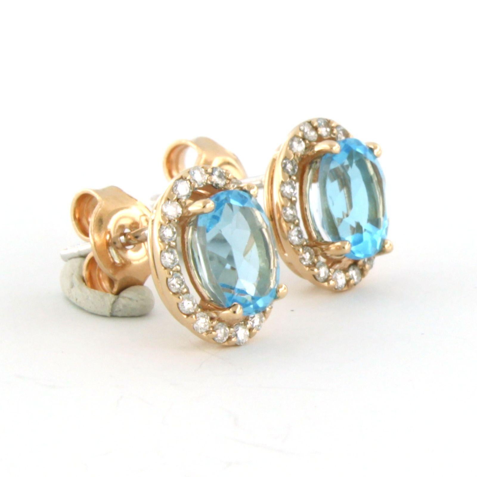 Earrings set with topaz and brilliant cut diamonds up to 0.26ct 14k pink gold In New Condition For Sale In The Hague, ZH