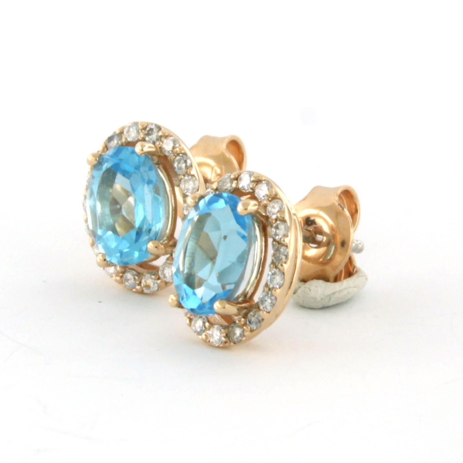 Women's Earrings set with topaz and brilliant cut diamonds up to 0.26ct 14k pink gold For Sale
