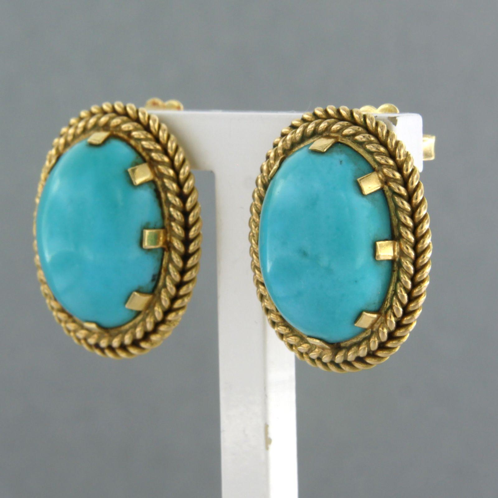 Modern Earrings set with Turquoise 18k yellow gold For Sale
