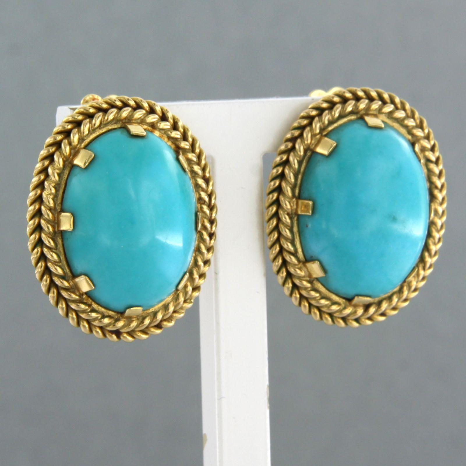 Oval Cut Earrings set with Turquoise 18k yellow gold For Sale