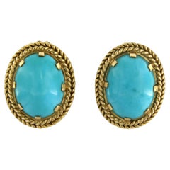 Boucles d'oreilles en or jaune 18 carats serties de turquoises