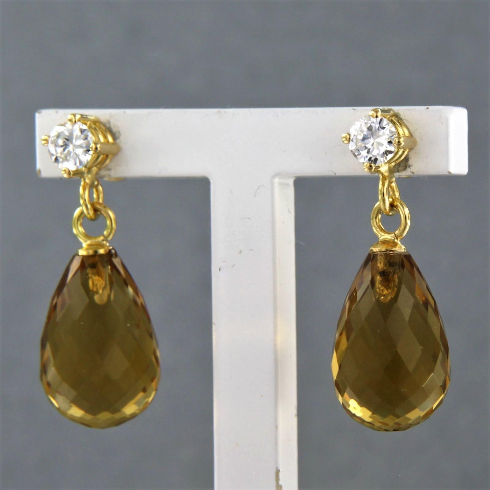 Modern Earrings set with yellow citrine and diamonds 18k yellow gold For Sale