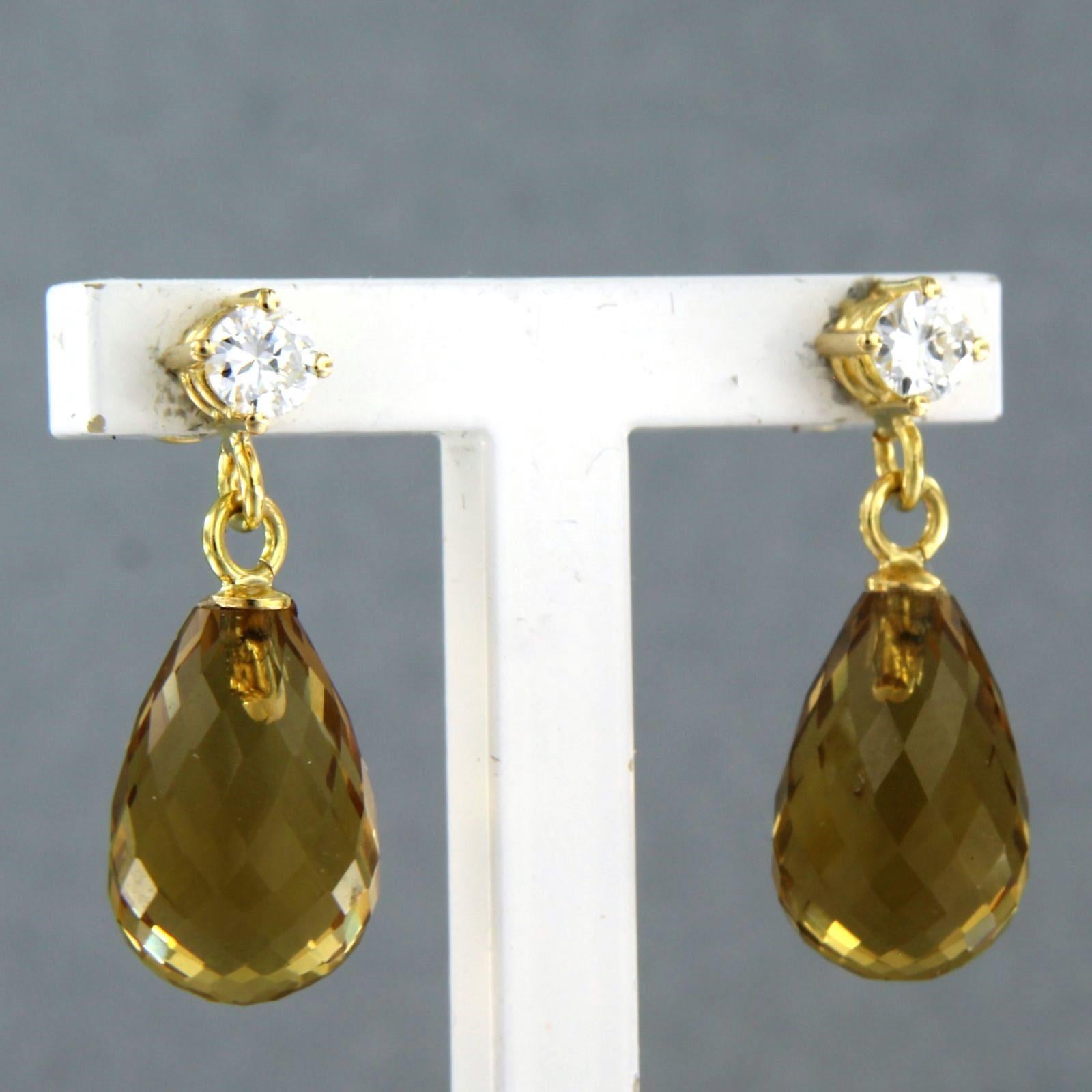 Brilliant Cut Earrings set with yellow citrine and diamonds 18k yellow gold For Sale
