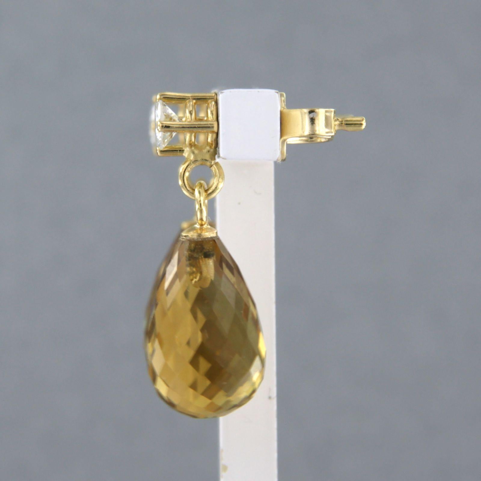 Women's Earrings set with yellow citrine and diamonds 18k yellow gold For Sale