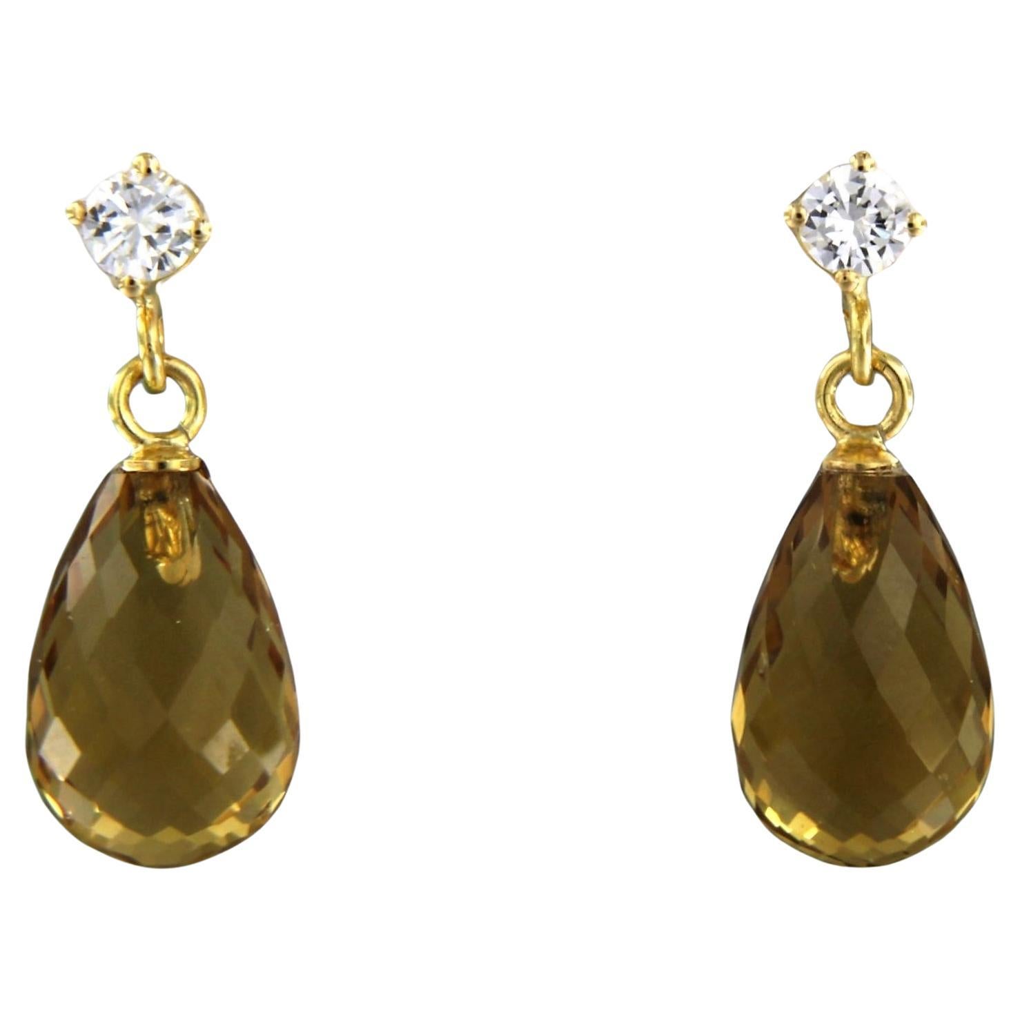 Earrings set with yellow citrine and diamonds 18k yellow gold For Sale