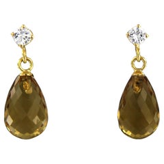 Earrings set with yellow citrine and diamonds 18k yellow gold