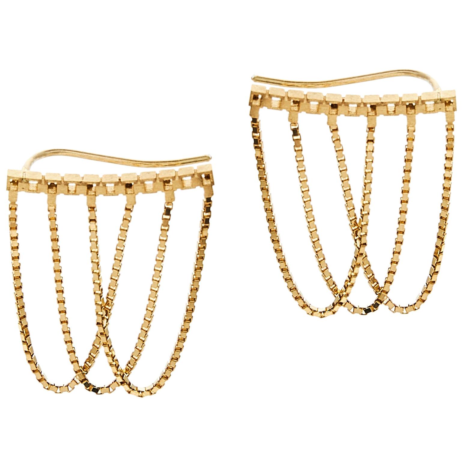 Earrings Short Studs Box Chain Currents 18K Gold-Plated Silver Greek Earrings For Sale