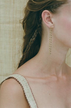 Earrings Silver 18 k Gold Plate Simple Greek Lightweight Chain Box Rectangular