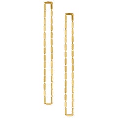 Earrings Silver 18 k Gold Plate Simple Greek Lightweight Chain Box Rectangular