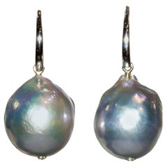 Earrings, Silver Pearl, Diamonds and Platinum