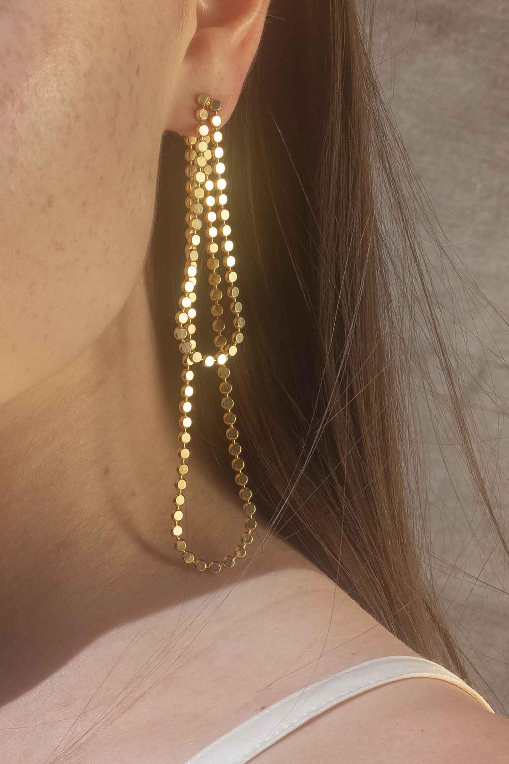 Earrings Small Drop Shape Round Motif Chain 18kGold-Plated Silver Greek Earrings For Sale 1