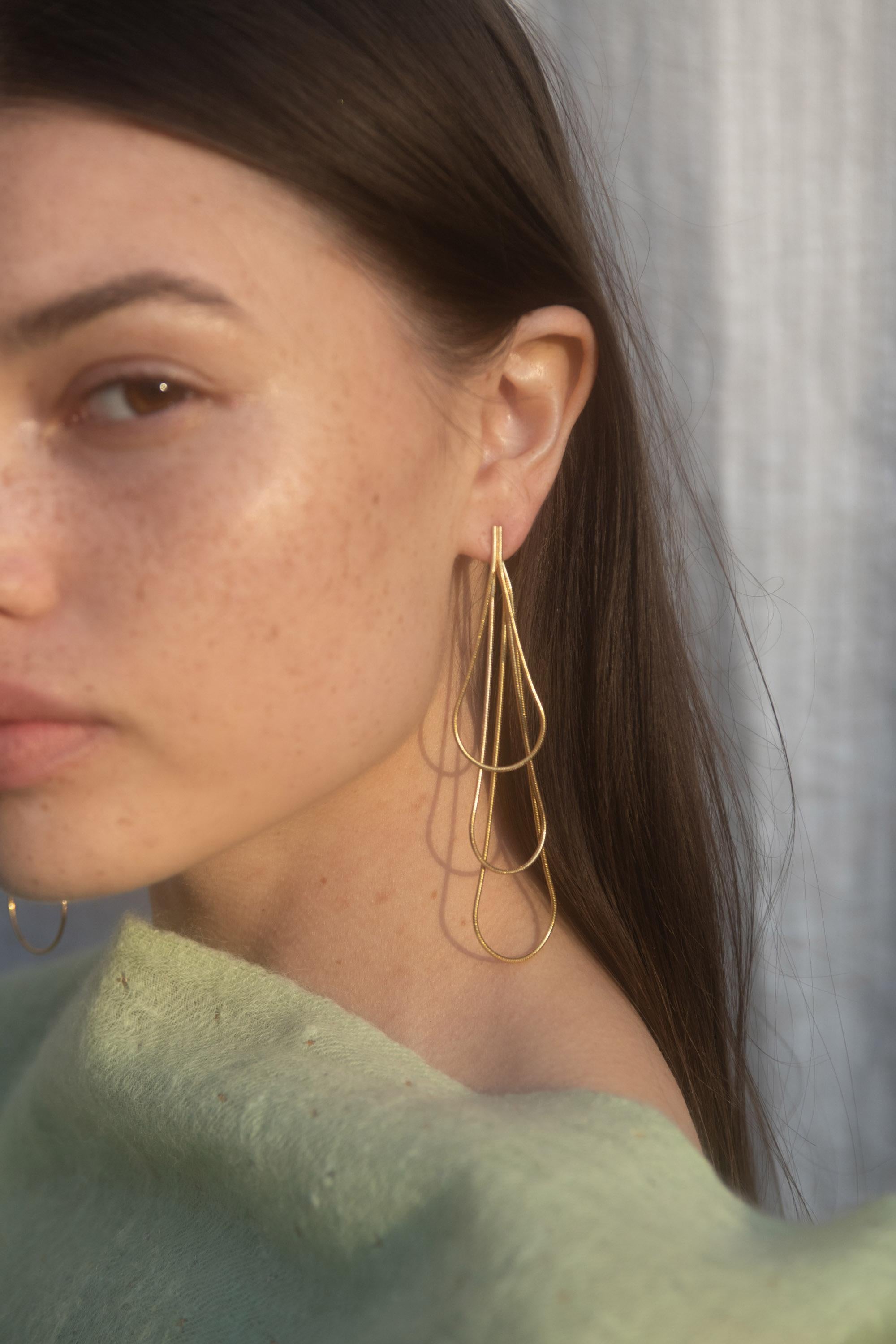 Women's Earrings Smart Long Drops Snake Chain 18 Karat Gold-Plated Silver Greek Jewelry For Sale