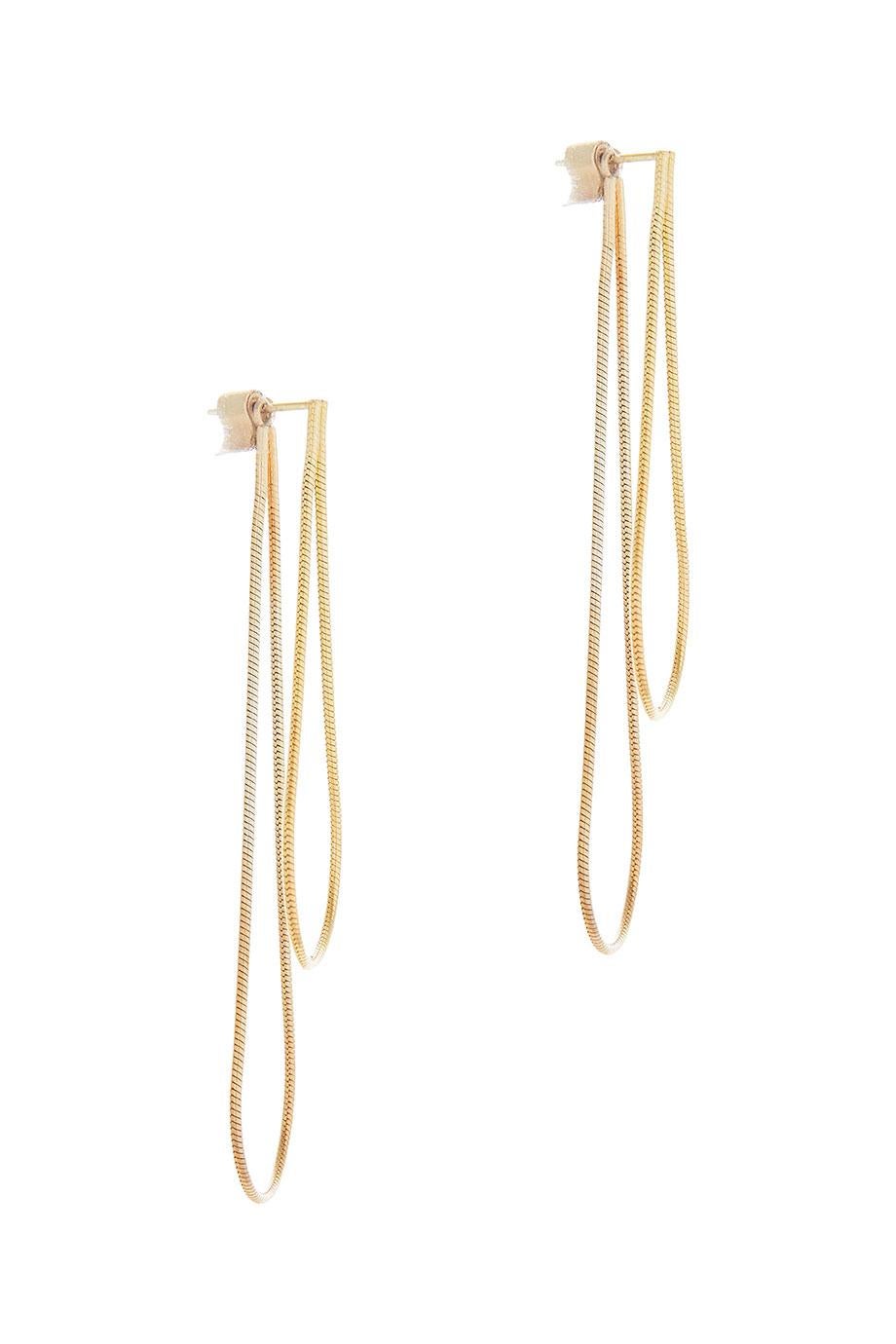 Earrings Smart Long Drops Snake Chain 18 Karat Gold-Plated Silver Greek Jewelry For Sale 3