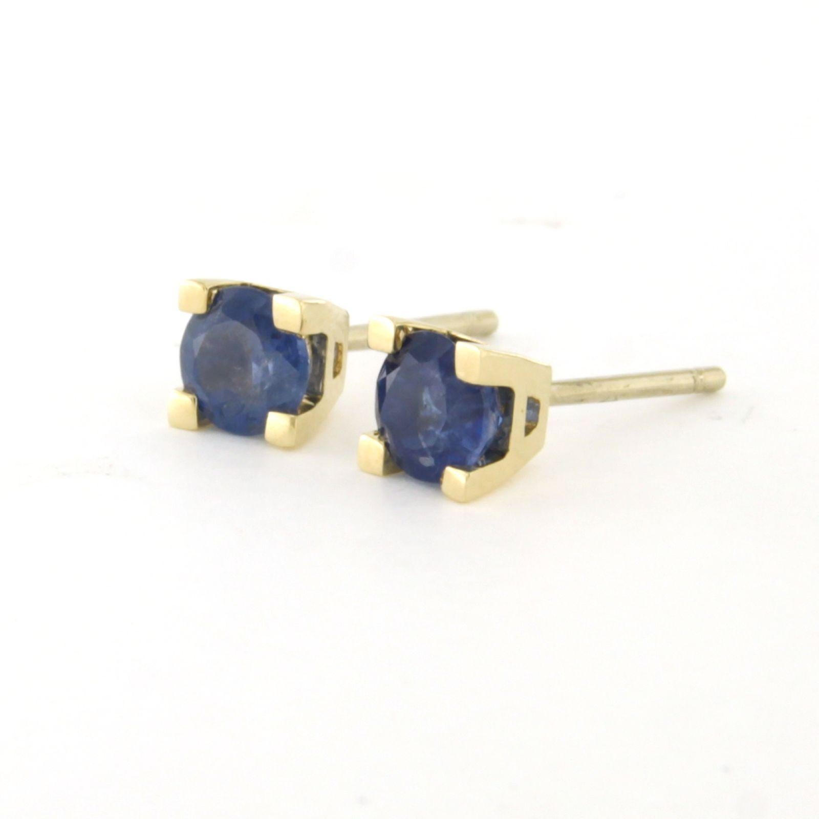 Modern Earrings solitaire studs with sapphire up to 1.26ct 14k yellow gold 1.8 grams For Sale