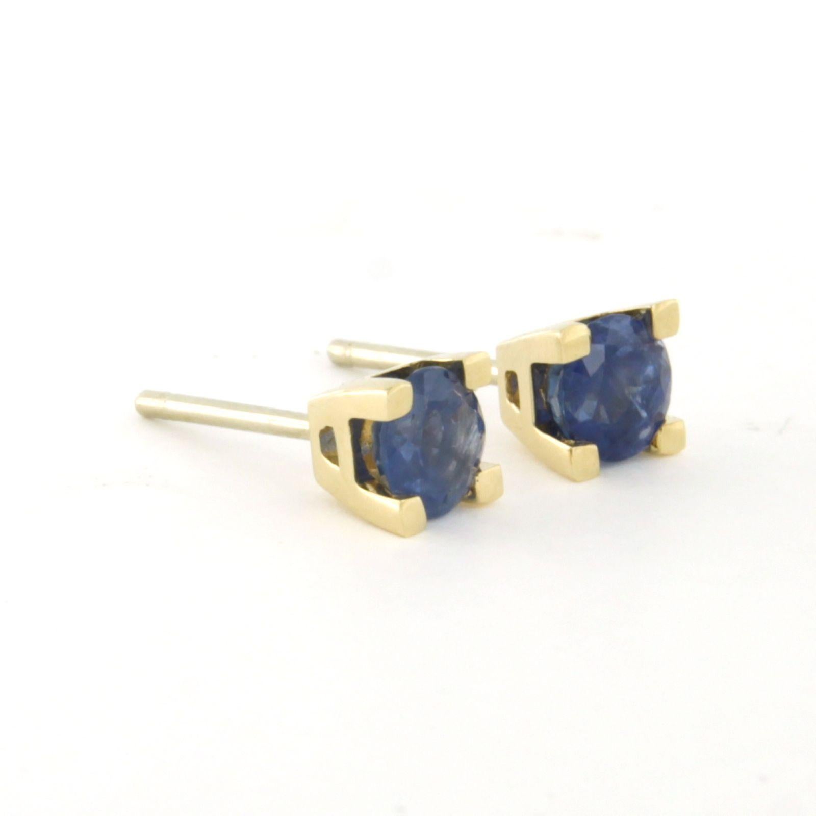 Brilliant Cut Earrings solitaire studs with sapphire up to 1.26ct 14k yellow gold 1.8 grams For Sale